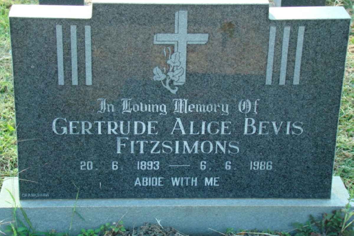 FITZSIMONS Gertrude Alice Bevis 1893-1986