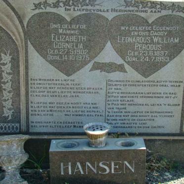 HANSEN Leonardus William Perodus 1897-1953 &amp; Elizabeth Cornelia 1902-1975