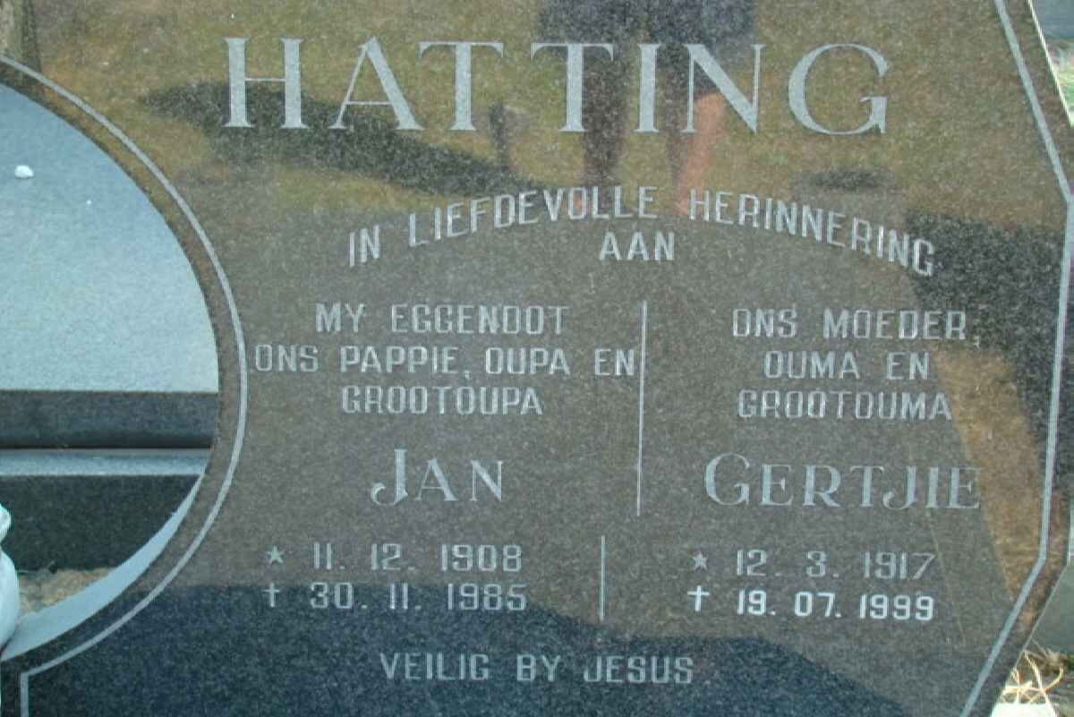 HATTING Jan 1908-1985 &amp; Gertjie 1917-1999