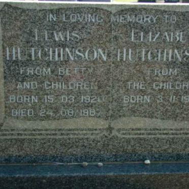 HUTCHINSON Lewis  1920-1987 &amp; Elizabeth 1920-