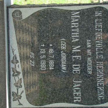 JAGER Martha M.E., de nee JORDAAN 1884-1980