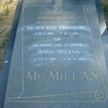 McMILLAN Nicholaas Prinsloo 1910-1981 &amp; Anna Helena 1910-1983
