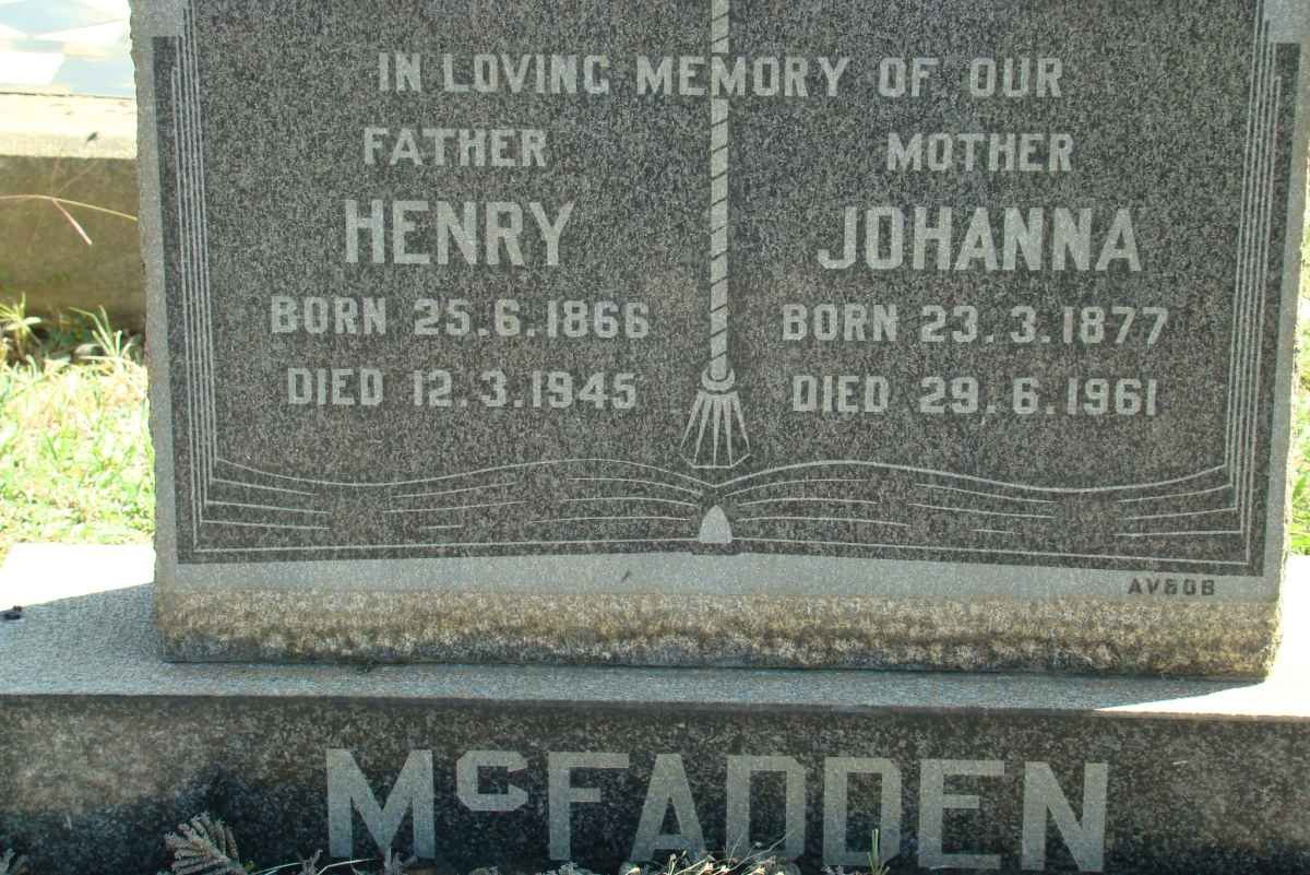 McFADDEN Henry 1866-1945 &amp; Johanna 1877-1961