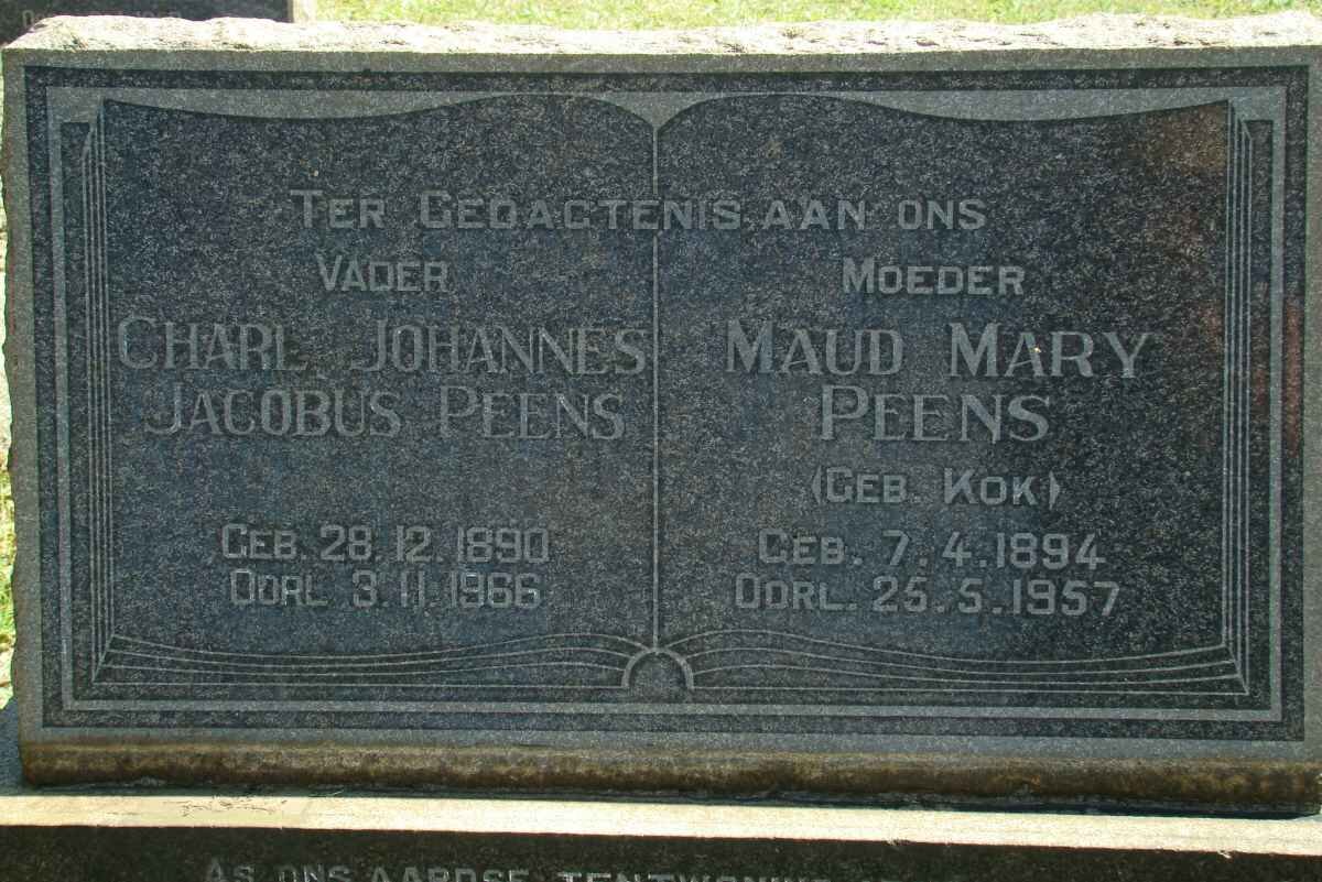 PEENS Charl Johannes Jacobus 1890-1966 &amp; Maud Mary KOK 1894-1957