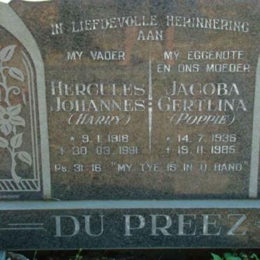 PREEZ Hercules Johannes, du 1918-1991 &amp; Jacoba Gertlina 1936-1985