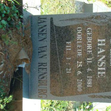 RENSBURG Hansie, Jansen van 1981-2000