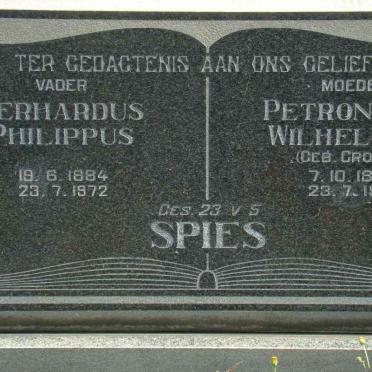 SPIES Gerhardus Philippus 1884-1972 &amp; Petronella Wilhelmina CRONJE 1887-1971