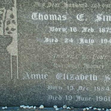 SIMMS Thomas E. 1875-1946 &amp; Annie Elizabeth 1884-1961