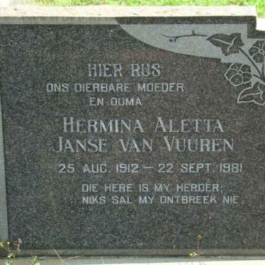 VUUREN Hermina Aletta, Janse van 1912-1981