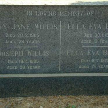 WILLIS Emily Jane -1905 :: WILLIS Joseph -1905 :: BAKER Ella Eva -1911 :: BAKER Ella Eva -1928