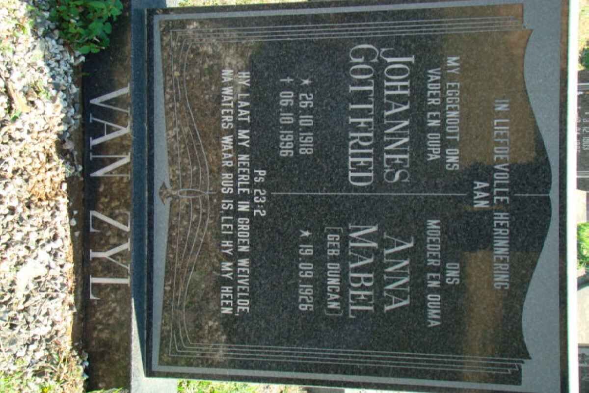 ZYL Johannes Gottfried, van 1918-1996 &amp; Anna Mabel DUNCAN 1926-