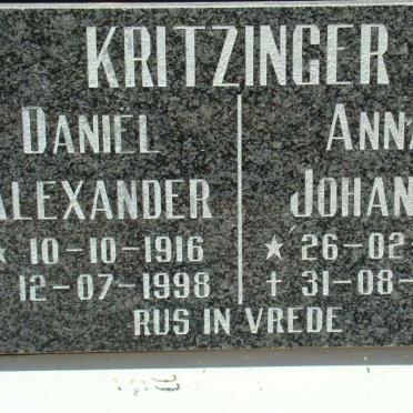 KRITZINGER Daniel Alexander 1916-1998 &amp; Anna Johanna 1913-1998