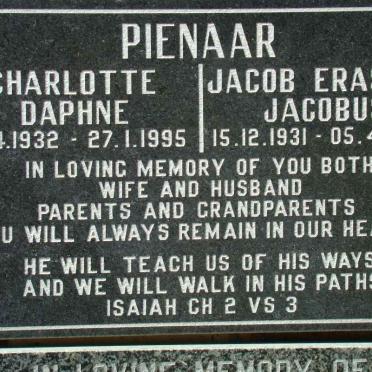 PIENAAR Jacob Erasmus Jacobus 1931-1999 &amp; Charlotte Daphne 1932-1995