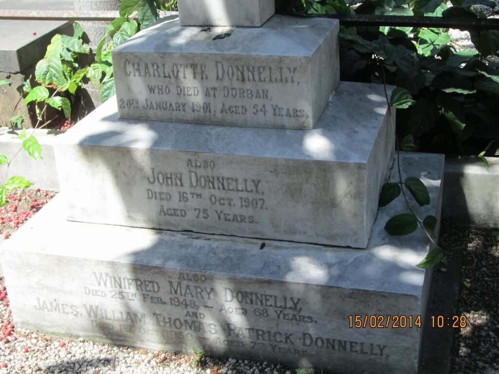 DONNELLY Charlotte -1901 :: DONNELLY John -1907 :: DONNELLY Winifred Mary -1948 :: DONNELLY James William Thomas Patrick -1950