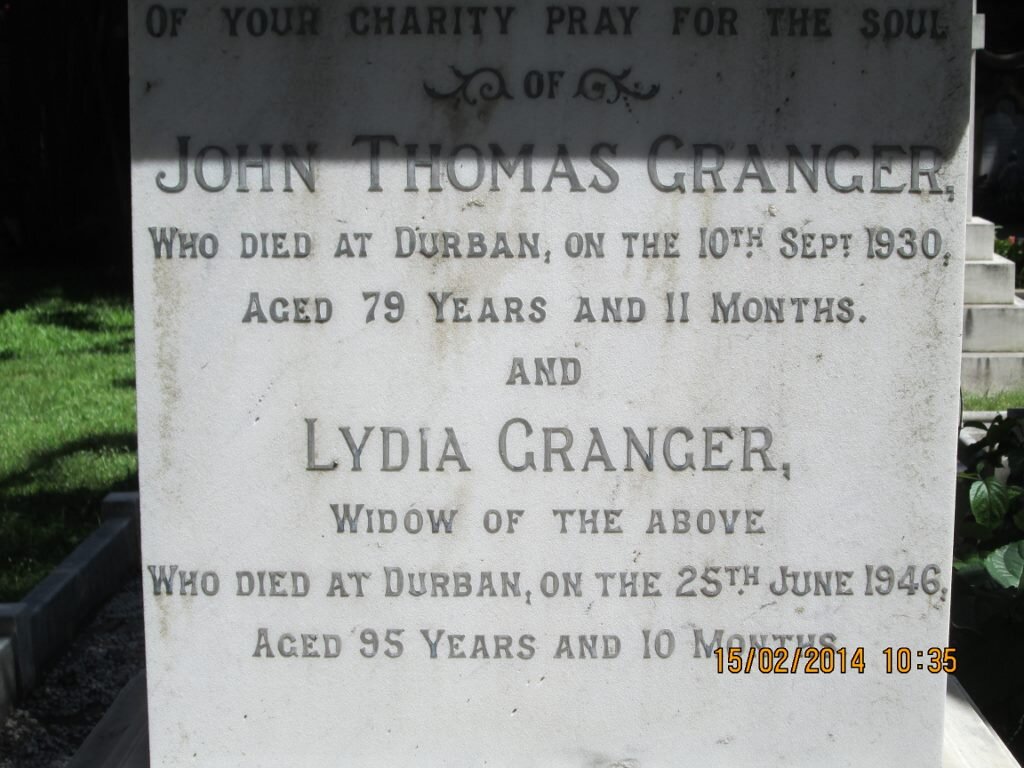 GRANGER John Thomas -1930 &amp; Lydia -1946