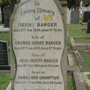 BANGER Henry -1869 :: BANGER George Henry -1879 :: BANGER John Joseph -1903 :: CRAMPTON Sarah Ann -1916