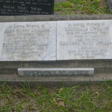 GWILLAM John Henry -1921 &amp; Kate Eliza -1950 :: GWILLAM Archibald -1956 &amp; Susanne Mary 1972 :: ? Megan -1965 