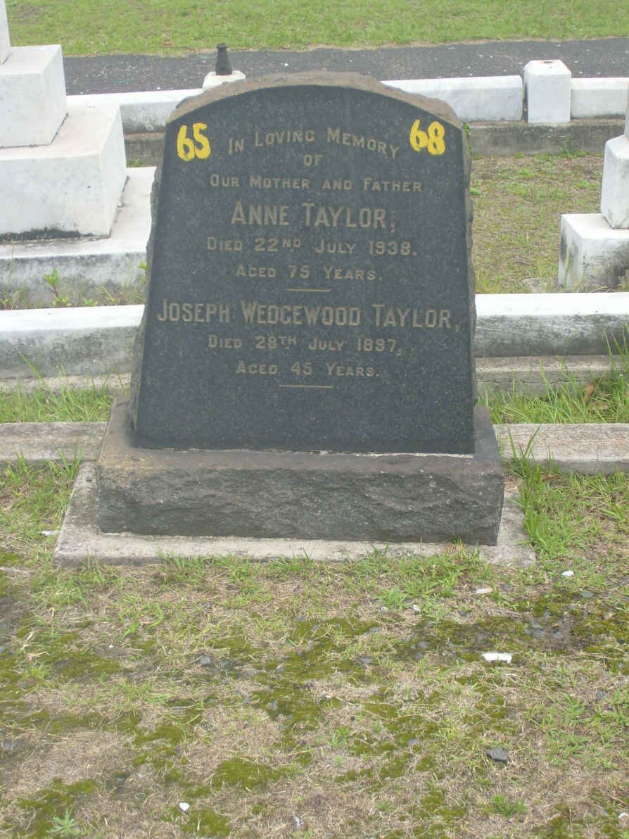 TAYLOR Joseph Wedgewood -1897 &amp; Anne -1938