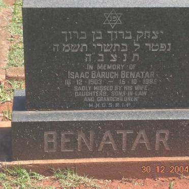 BENATAR Isaac Baruch 1903-1985