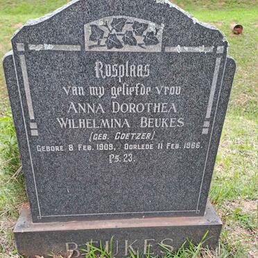 BEUKES Anna Dorothea Wilhelmina nee COETZEE 1909-1966