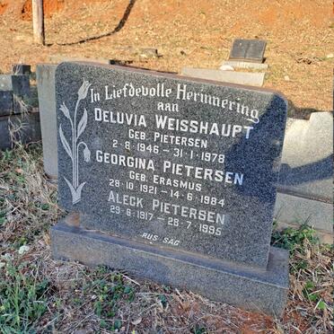 PIETERSEN Aleck 1917-1995 & Georgina ERASMUS 1921-1984 :: WEISSHAUPT Deluvia nee PIETERSEN 1946-1978