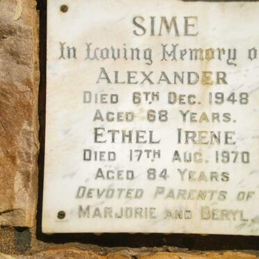 SIME Alexander -1948 &amp; Ethel Irene -1970