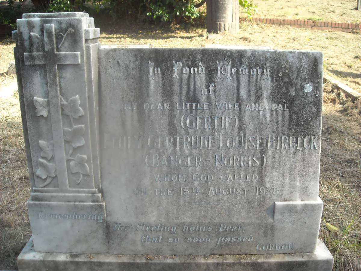 BIRBECK Emily Gertrude Louise nee BANGER-NORRIS -1938 :: NORRIS Emily nee MORSE -1940 :: NORRIS Thomas George -1927