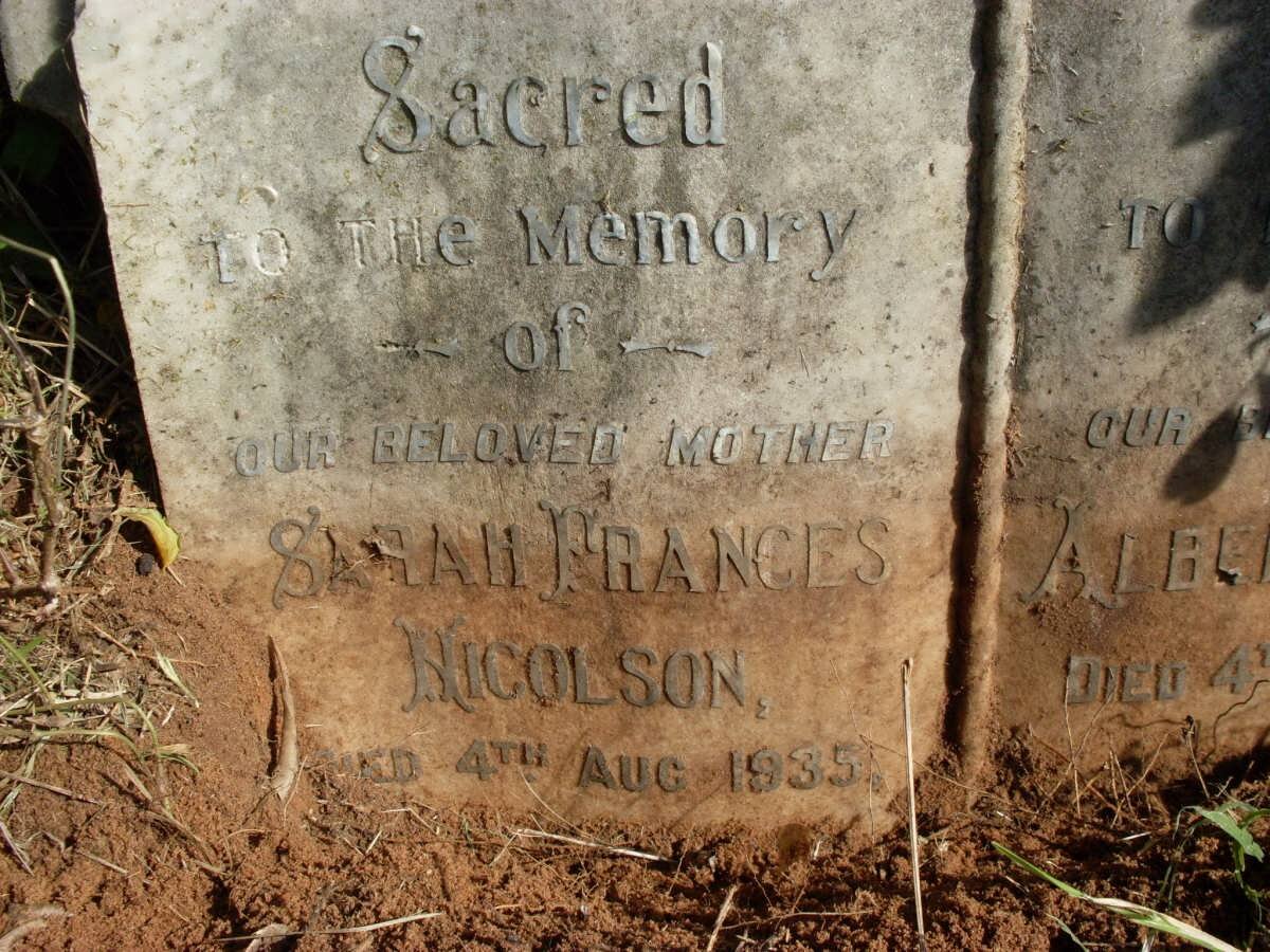 NICOLSON Albert -1935 &amp; Sarah Frances -1935