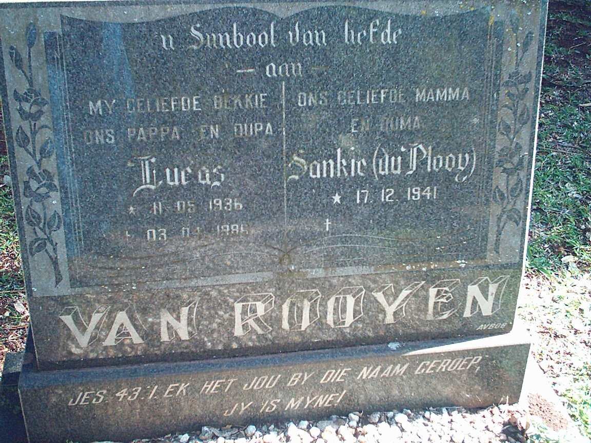 ROOYEN Lucas, van 1936-1985 &amp; Sankie DU PLOOY 1941-