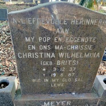 MEYER Christina Wilhelmina nee BRITS 1937-1987
