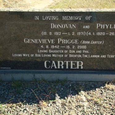 CARTER Donovan 1912-1971 &amp; Phyllis 1920-2006 :: PRIGGE Genevieve nee CARTER 1942-2000
