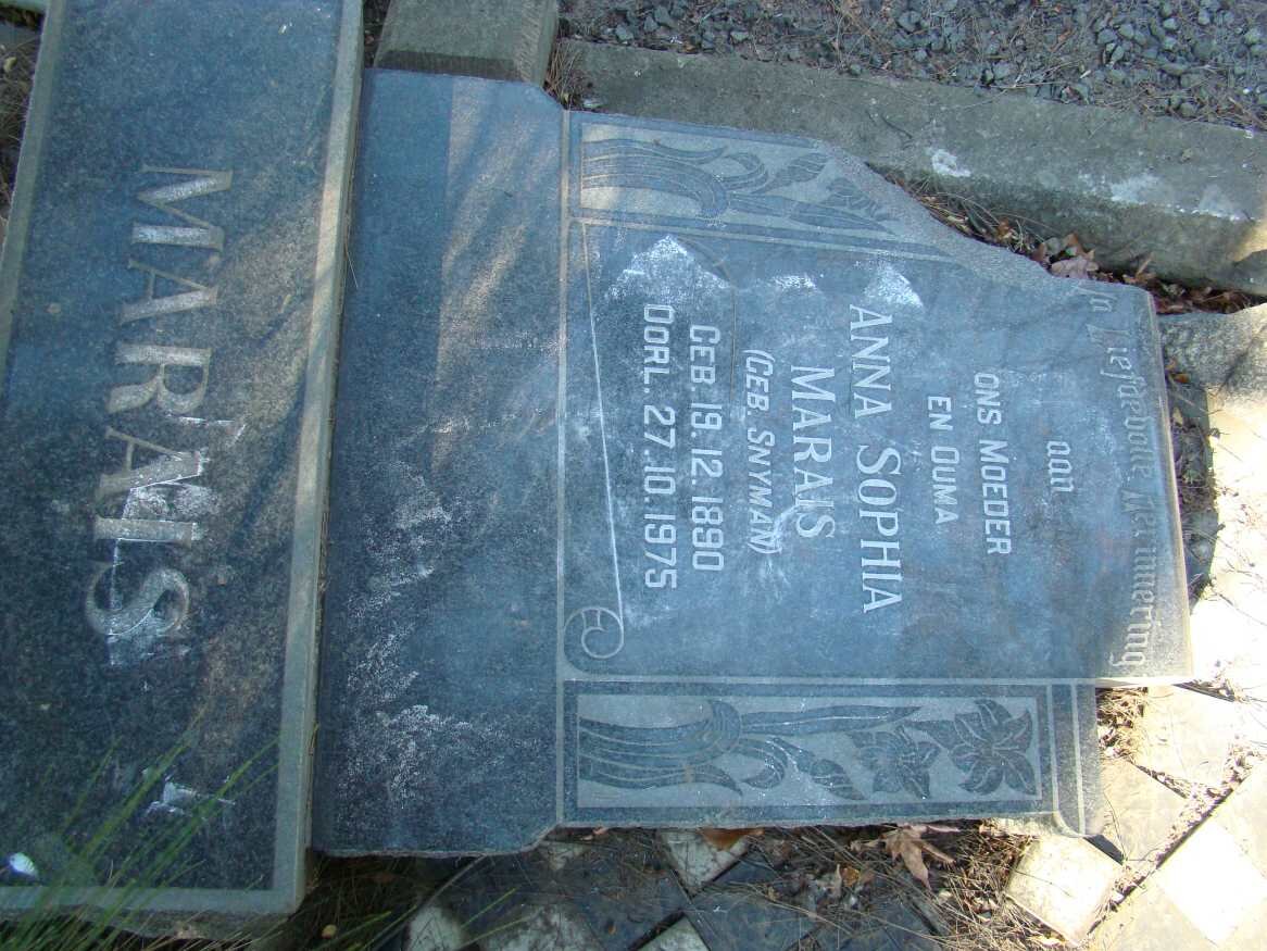 MARAIS Anna Sophia nee SNYMAN 1890-1975