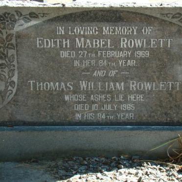 ROWLETT Thomas William -1965 &amp; Edith Mabel -1969