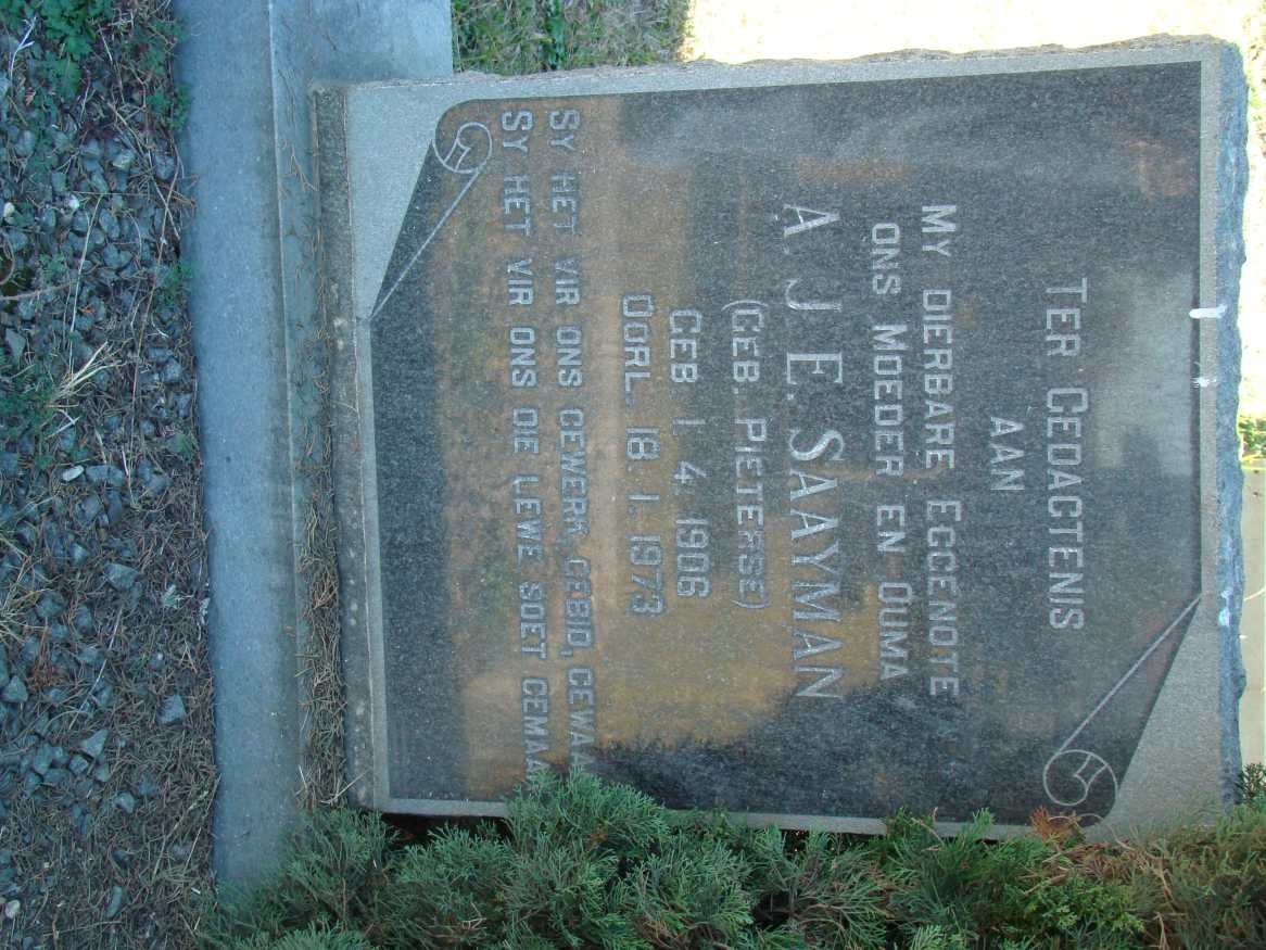 SAAYMAN A.J.E. nee PIETERSE 1906-1973