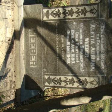 WEEBER Aletta Adriana formerly SWANEPOEL nee EKSTEEN 1890-1948