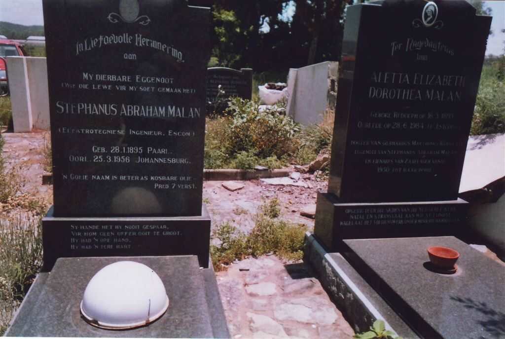 MALAN Stephanus Abraham 1895-1956 &amp; Aletta Elizabeth Dorothea 1893-1984