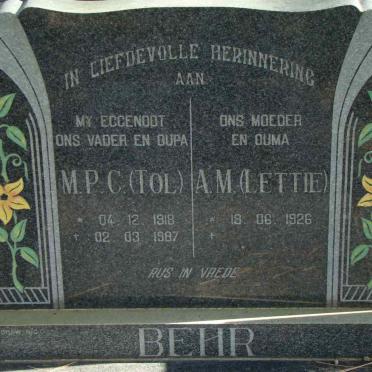 BEHR M.P.C. 1918-1987 &amp; A.M. 1926-