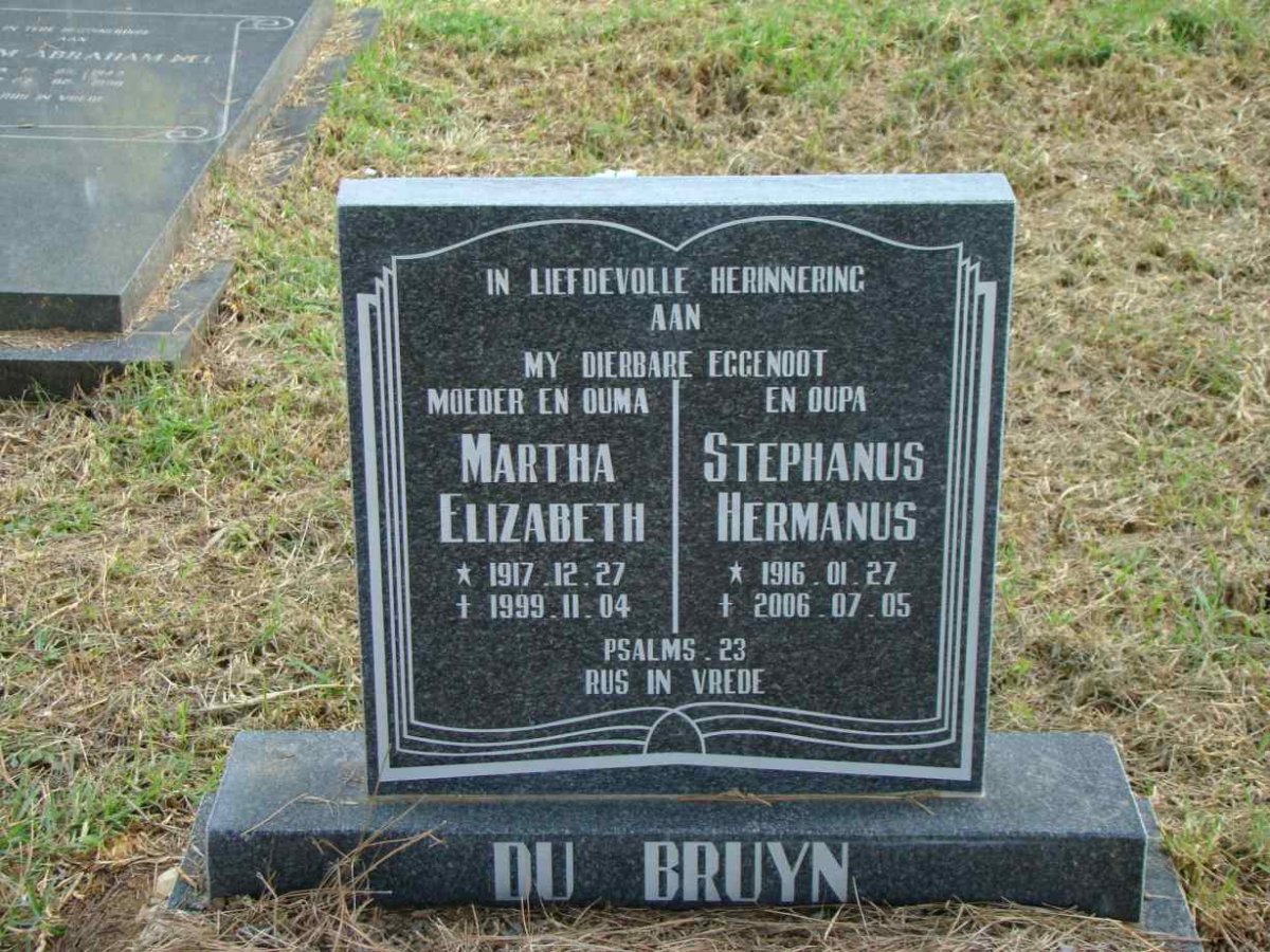 BRUYN Stephanus Hermanus, de 1916-2006 &amp; Martha Elizabeth 1917-1999