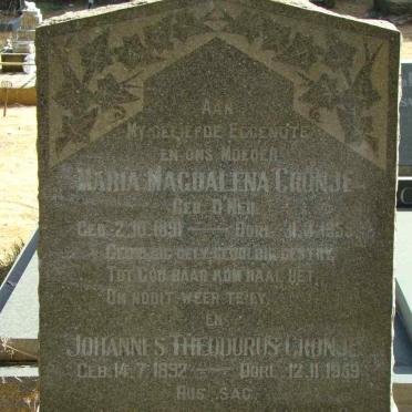 CRONJE Johannes Theodorus 1892-1959 &amp; Maria Magdalena O'NEIL 1891-1955