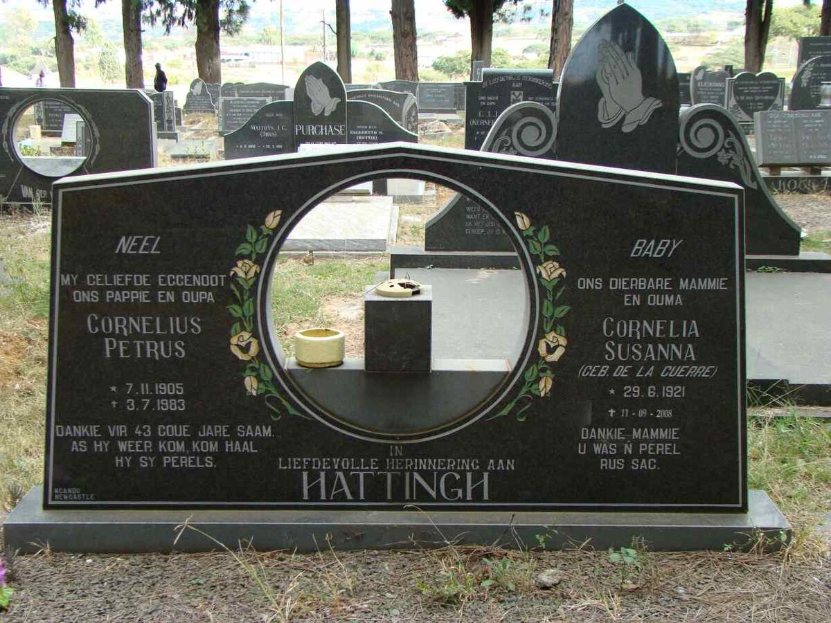 HATTINGH Cornelius Petrus 1905-1983 &amp; Cornelia Susanna DE LA GUERRE 1921-2008