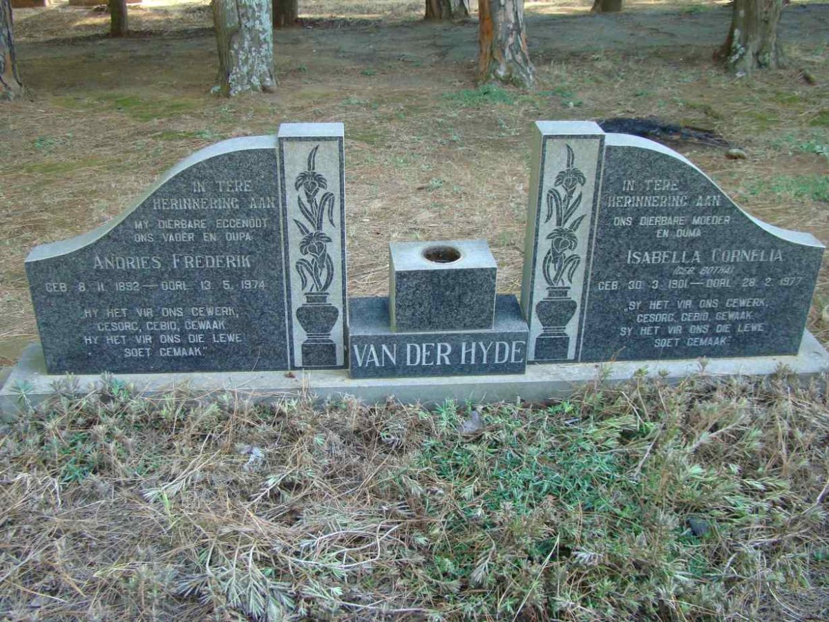 HYDE Andries Frederik, van der 1892-1974 &amp; Isabella Cornelia BOTHA 1901-1977