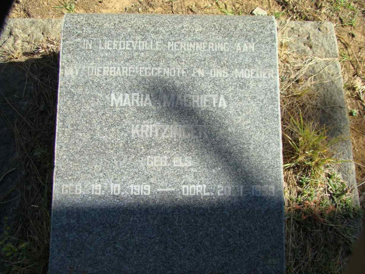 KRITZINGER Maria Magrieta nee ELS 1919-1959