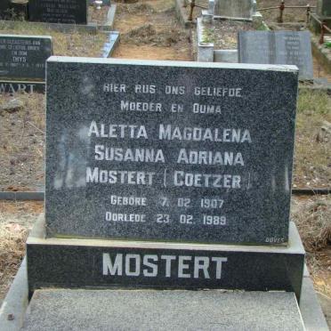 MOSTERT Aletta Magdalena Susanna Adriana nee COETZER 1907-1989