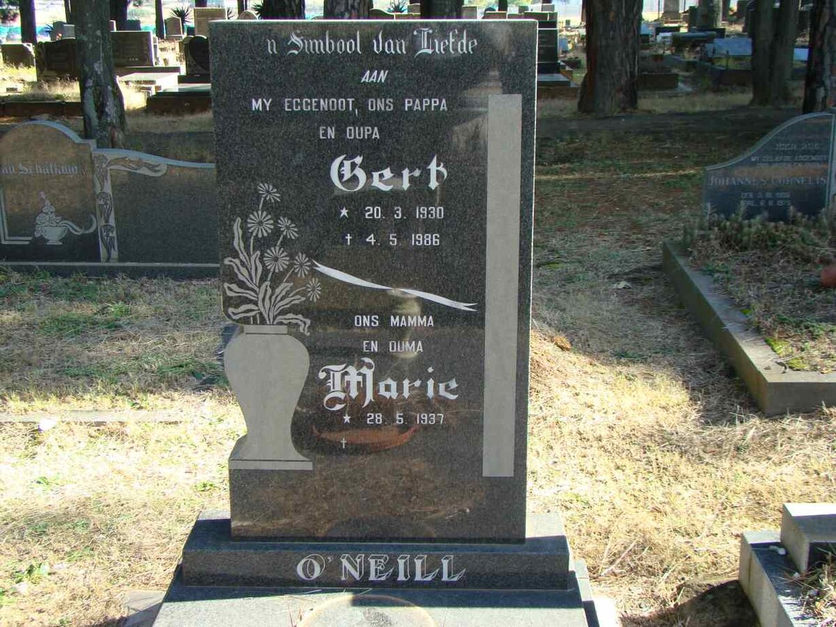 O'NEILL Gert 1930-1986 &amp; Marie 1937-