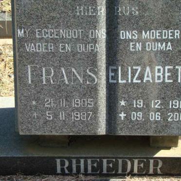 RHEEDER Frans 1905-1987 &amp; Elizabeth 1913-2000