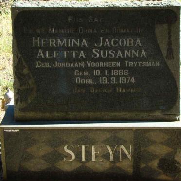 STEYN Hermina Jacoba Aletta Susanna formerly TRYTSMAN nee JORDAAN 1888-1974