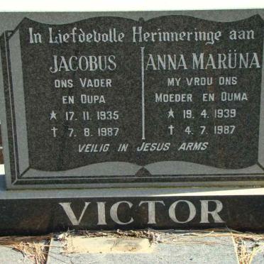 VICTOR Jacobus 1935-1987 &amp; Anna Maruna 1939-1987