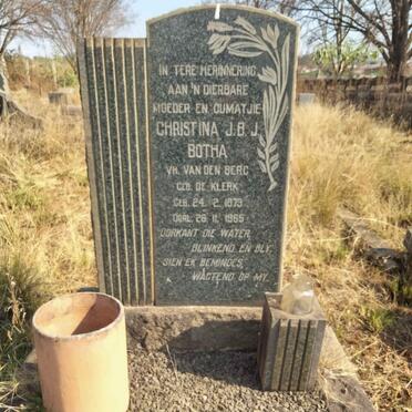 BOTHA Christina J.B.J. formerly VAN DER BERG nee DE KLERK 1879-1965