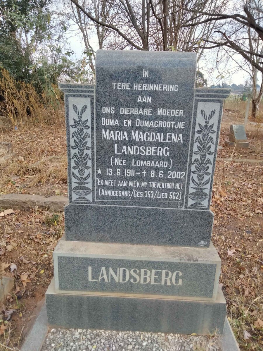 LANDSBERG Maria Magdalena nee LOMBAARD 1911-2002