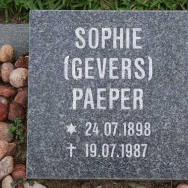 PAEPER Sophie nee GEVERS 1898-1987